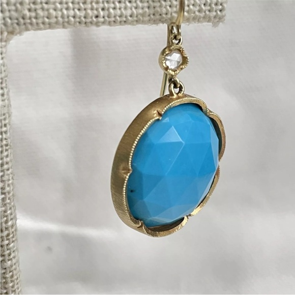 Irene Neuwirth Large Turquoise And Diamond Drop Earrings In 18k Gold - Picture 11 of 16